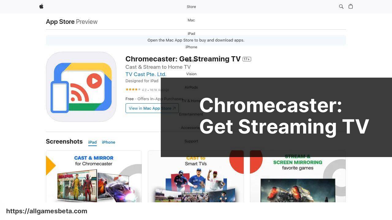 https://apps.apple.com/us/app/chromecaster-get-streaming-tv/id1474236946 screenshot