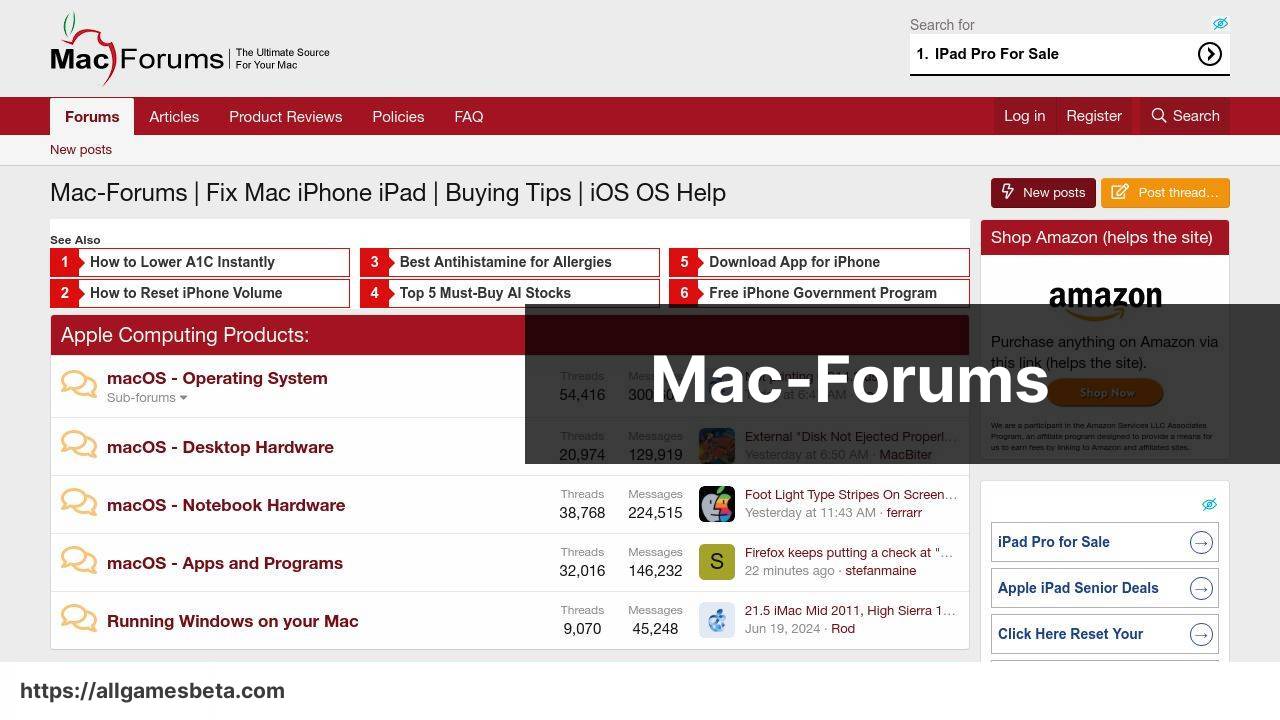 https://www.mac-forums.com/ screenshot