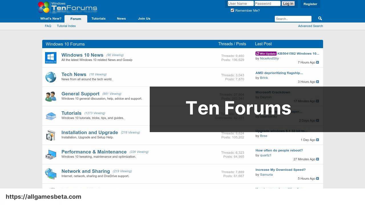 https://www.tenforums.com/ screenshot